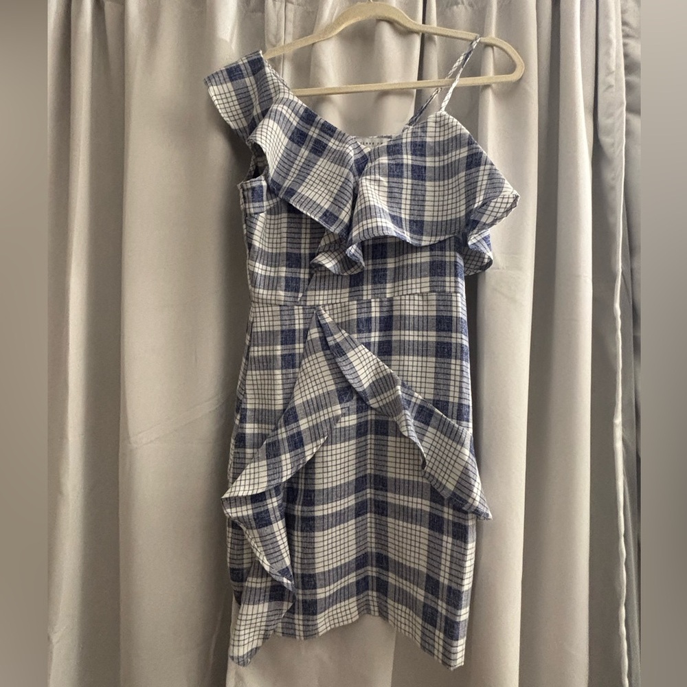 Blue and White Plaid Ruffle Dress